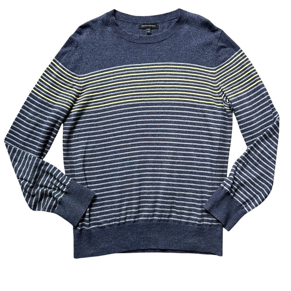 BANANA REPUBLIC Striped Lightweight Sweater Gray Blue Yellow Men's 100% Cotton